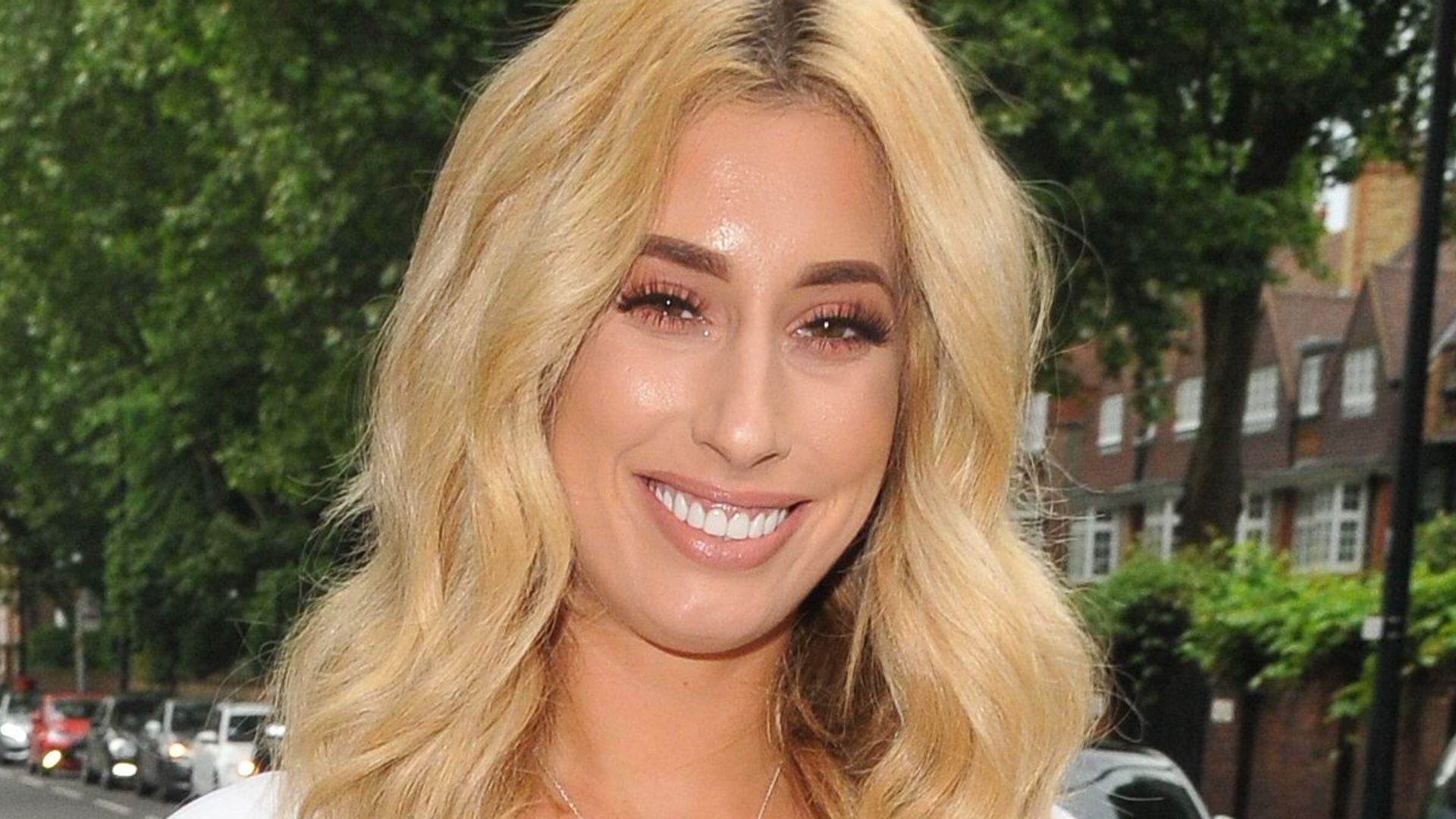 Stacey Solomon in a white dress