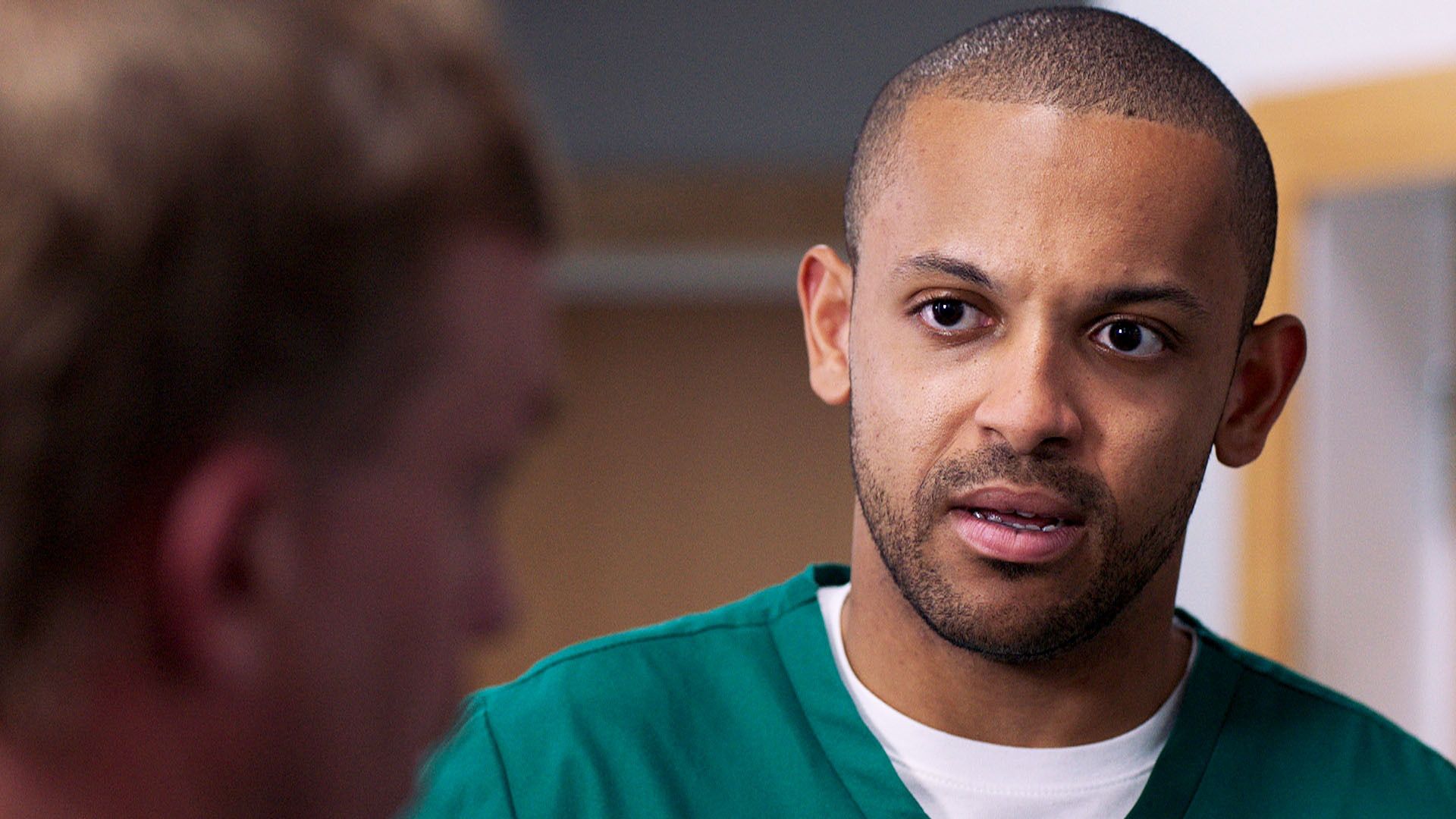 Still image of Will Beck and Aron Julius in a still from Casualty