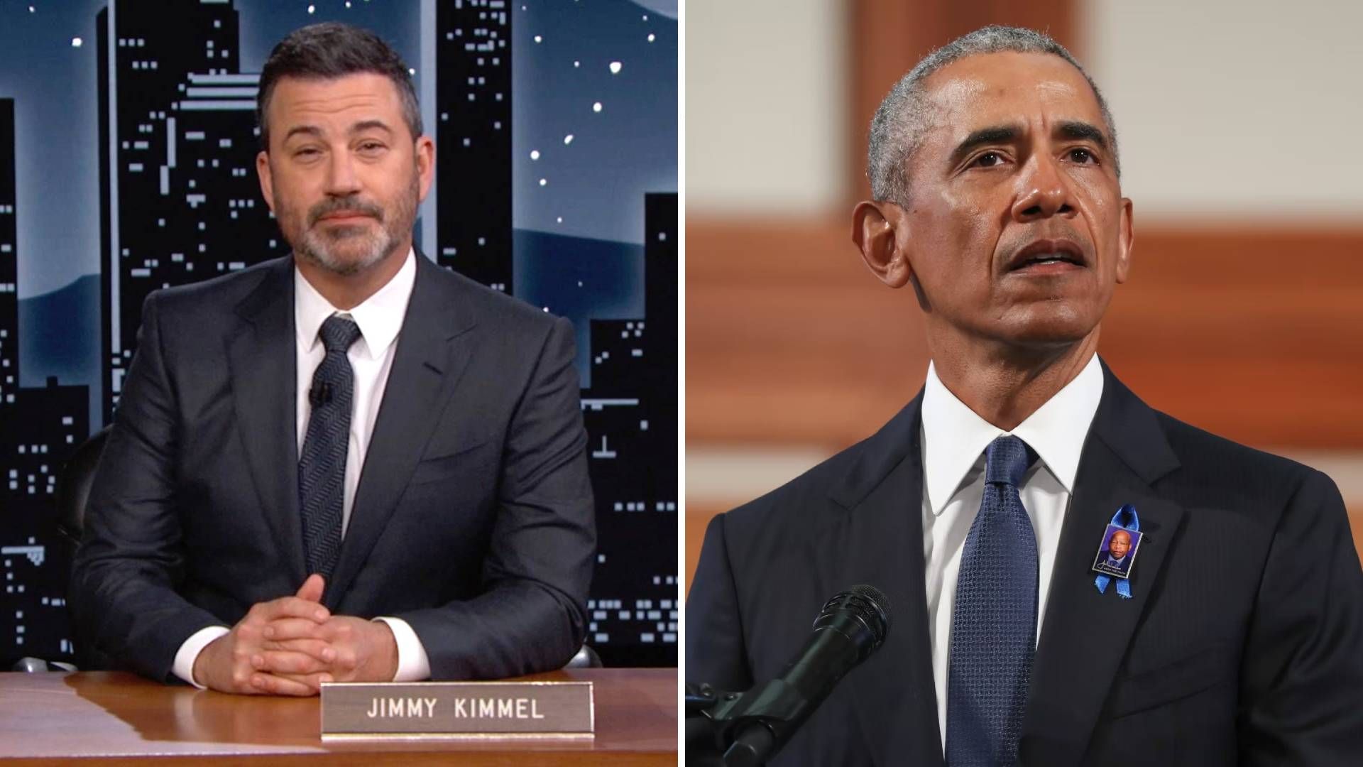 Split image of Jimmy Kimmel and Barack Obama