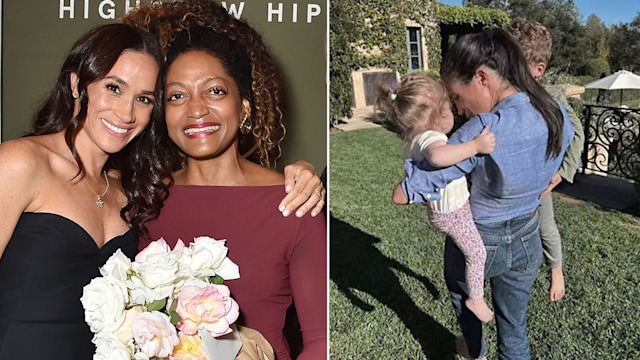 A split image of Meghan Markle and her children