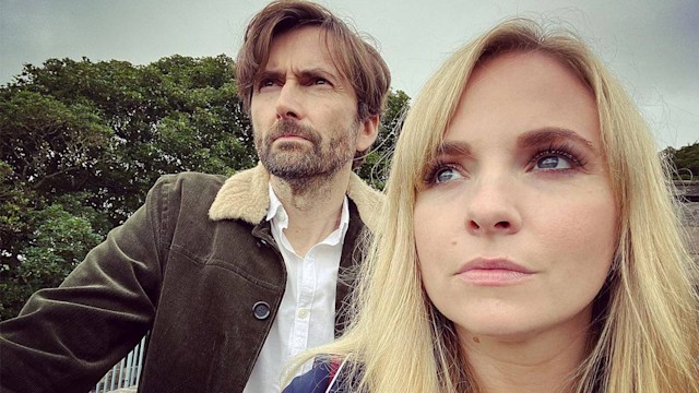 georgia tennant and david tennant looking into the distance