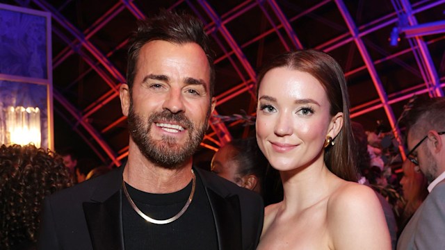 Justin Theroux and Nicole Brydon Bloom attend the after party for the Los Angeles premiere of Hulu's "We Were The Lucky Ones" at Academy Museum of Motion Pictures on March 21, 2024 in Los Angeles, California