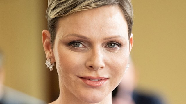 Princess Charlene up close with cropped hair