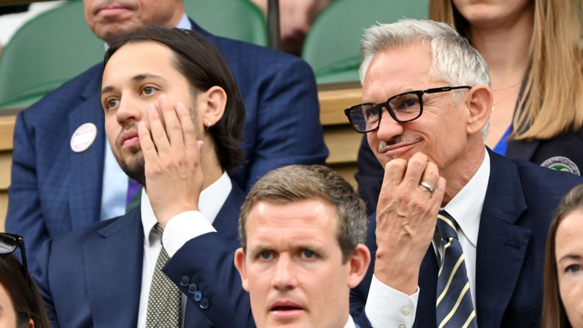 Gary Lineker and his son Tobias at Wimbledon on day six. 