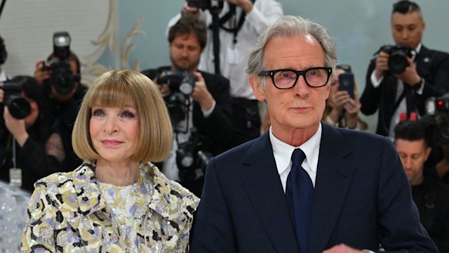 Vogue Editor-in-Chief Anna Wintour and English actor Bill Nighy arrive for the 2023 Met Gala at the Metropolitan Museum of Art on May 1, 2023, in New York