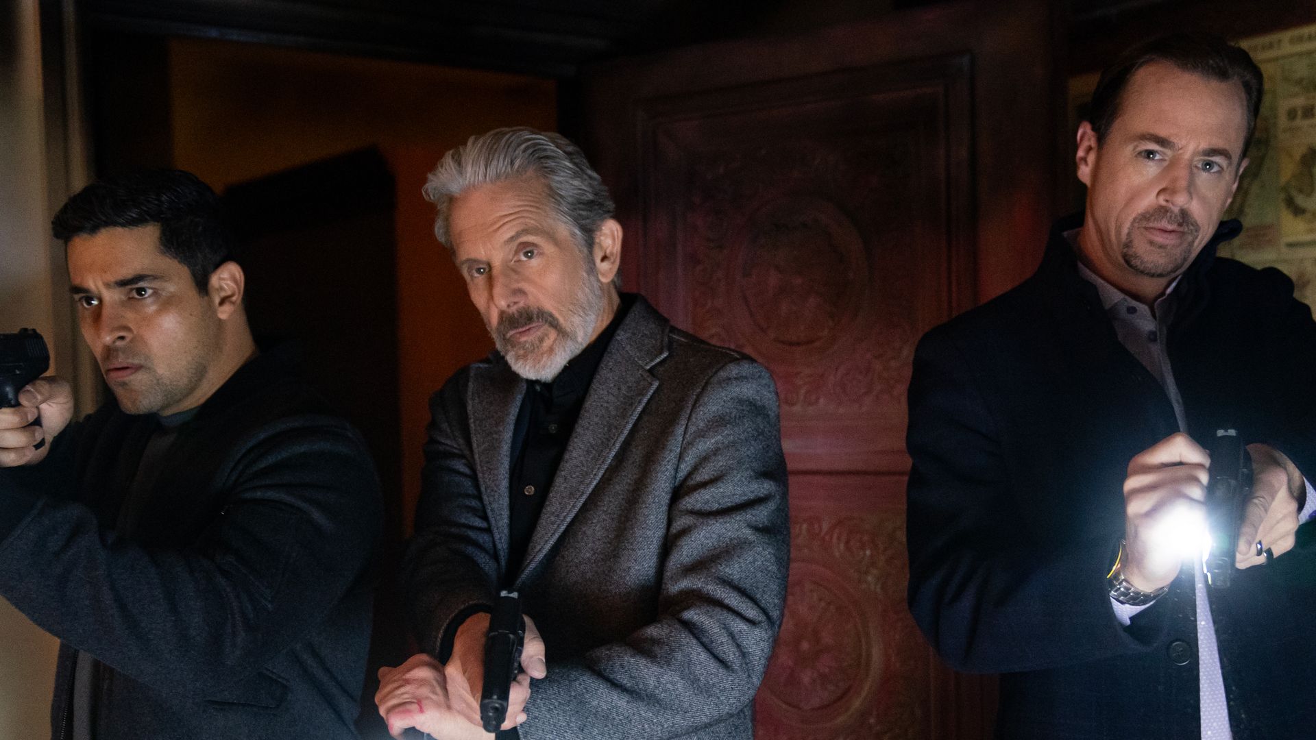 Wilmer Valderrama as NCIS Special Agent Nicholas "Nick" Torres, Gary Cole as NCIS Special Agent Alden Parker, and Sean Murray as Special Agent Timothy McGee on NCIS