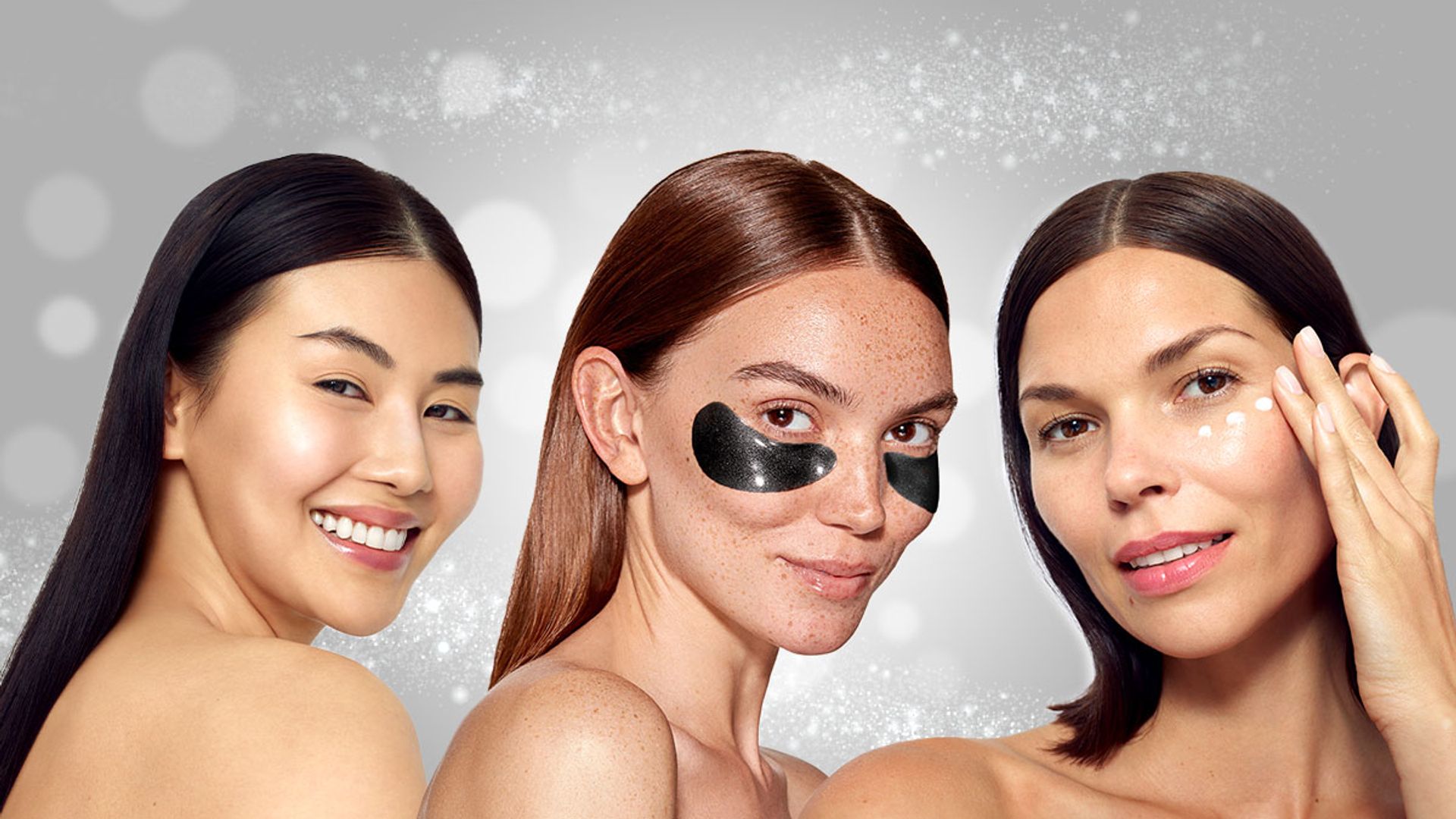 Three models prepping their skin for Christmas parties