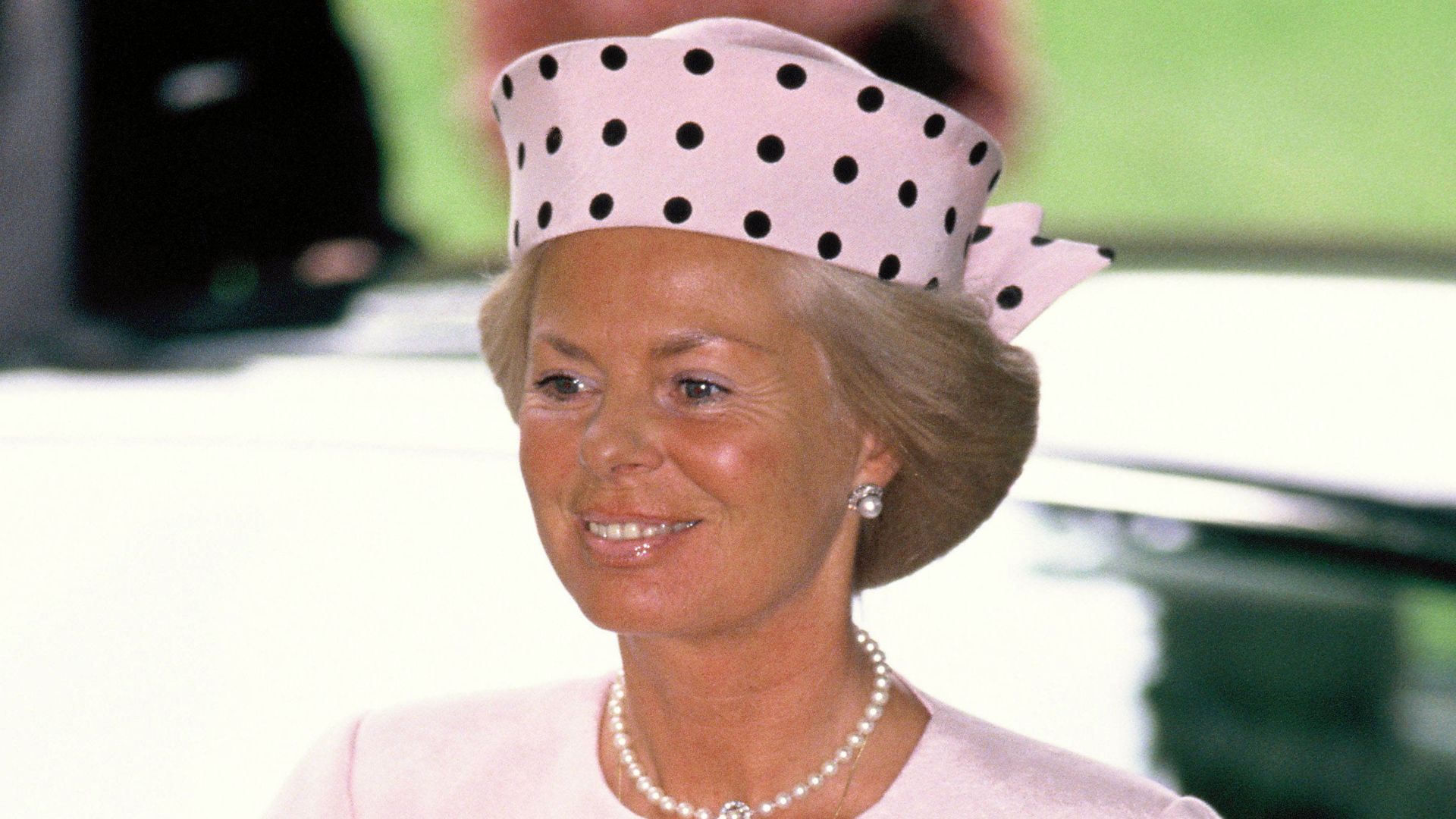 Katharine, Duchess of Kent in pink polka dot outfit