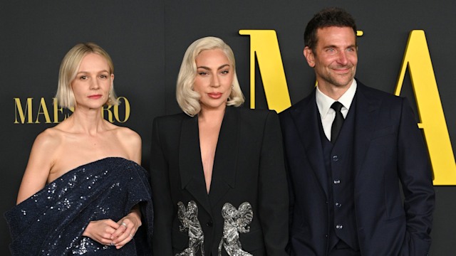 Lady Gaga, wearing a stunning Alexander McQueen suit, was on hand to support Carey Mulligan and Bradley Cooper