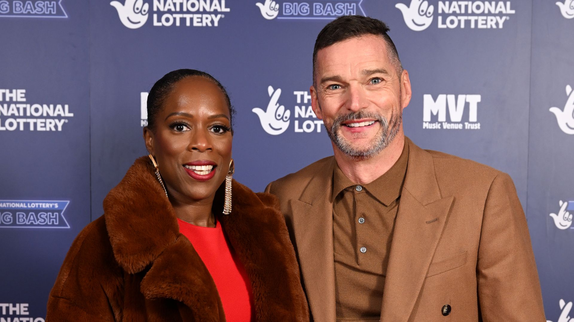 Fruitcake and Fred Sirieix attend The National Lottery's Big Bash to celebrate 2022's entertainment packed year at OVO Arena Wembley on December 06, 2022 in London, England.
