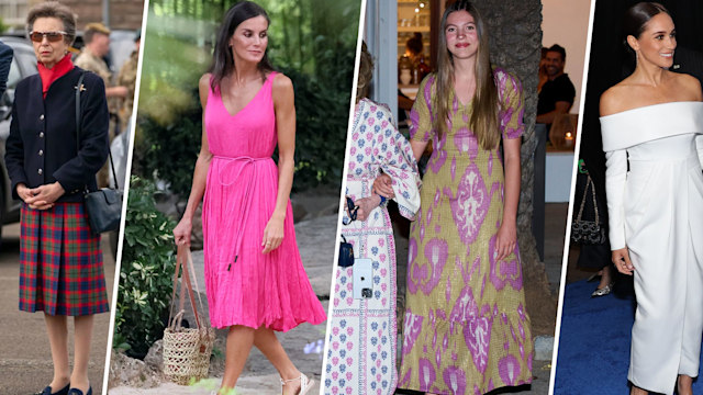 Princess Anne, Queen Letizia, Infanta Sofia and Meghan Markle's outfits