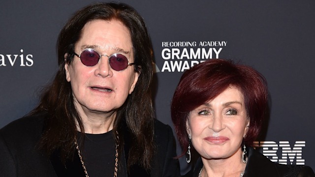 Ozzy and Sharon Osbourne wear all black for photos at Grammy Awards Gala