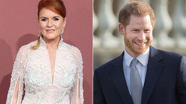 A split image of prince harry and sarah ferguson