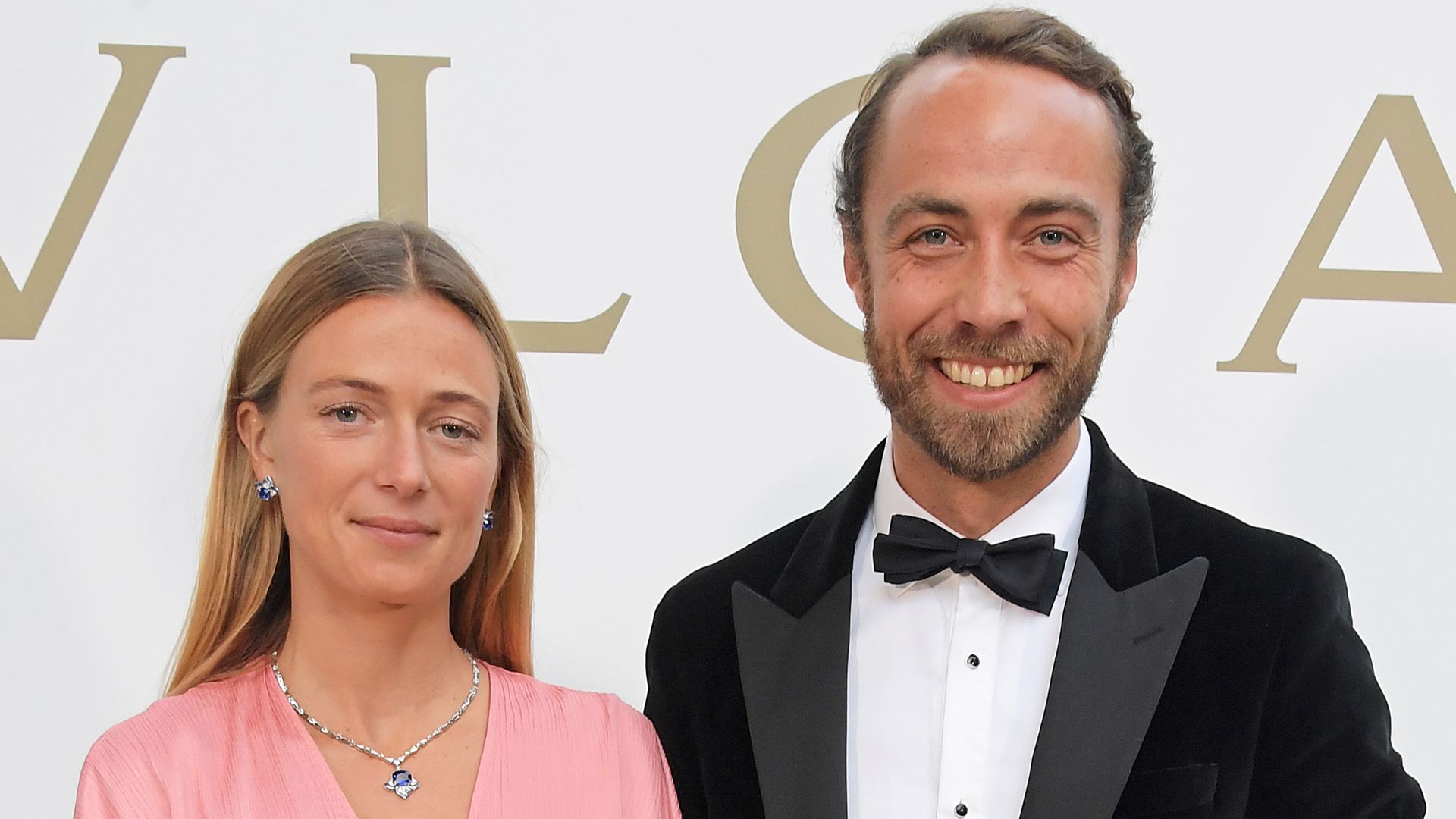 Alizee Thevenet in pink dress and James Middleton in tuxedo