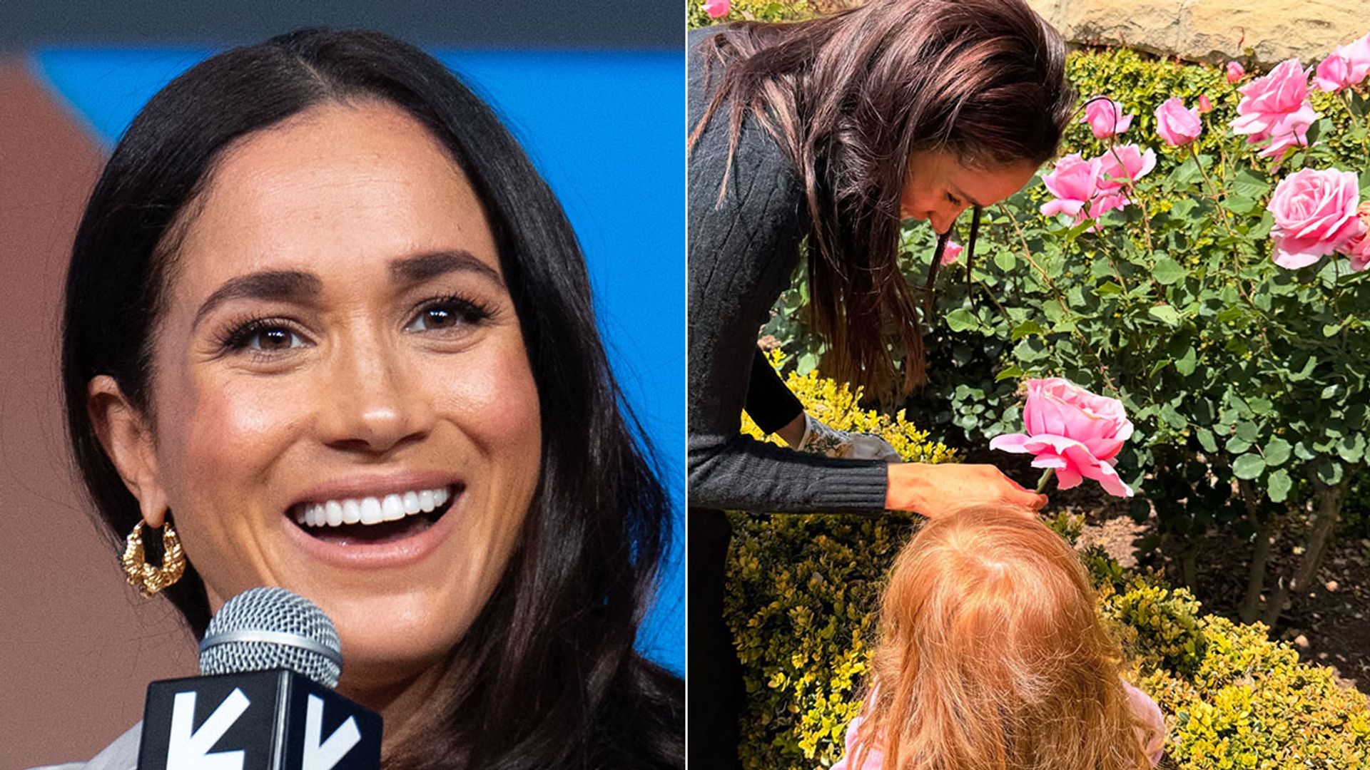 split image featuring meghan markle and daughter lilibet 