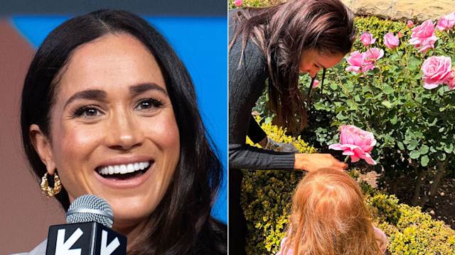 split image featuring meghan markle and daughter lilibet 