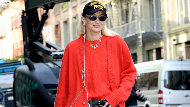 gigi hadid in a red jumper