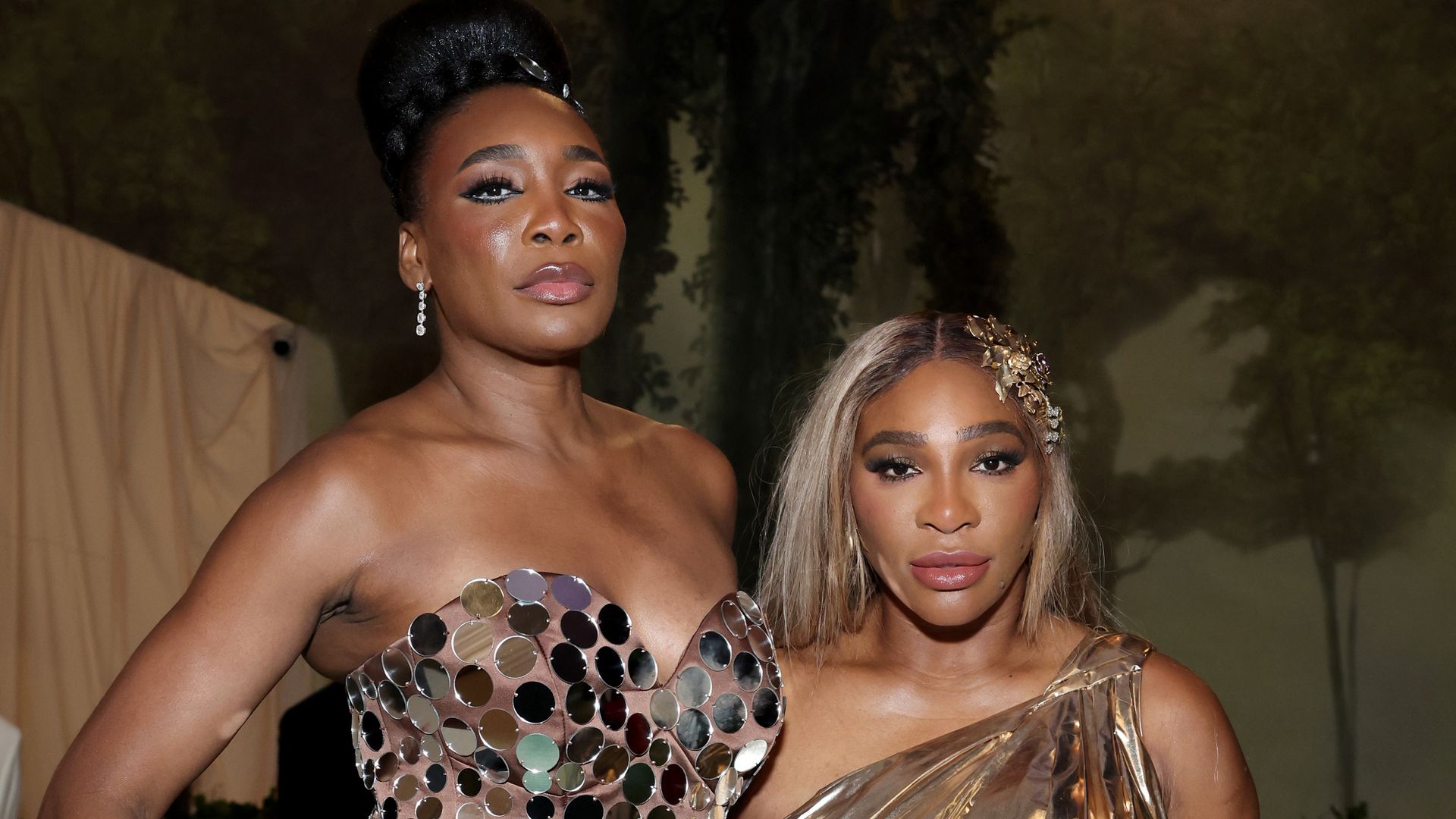 Venus Williams and Serena Williams attend The 2024 Met Gala Celebrating "Sleeping Beauties: Reawakening Fashion" at The Metropolitan Museum of Art on May 06, 2024 in New York City.