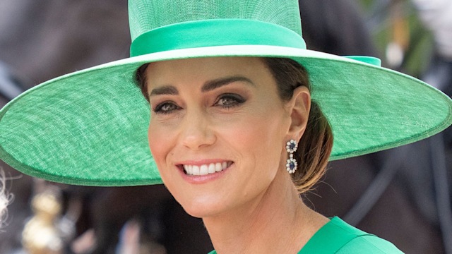 LONDON, ENGLAND - JUNE 17: Catherine, Princess of Wales travels down The Mall in a horse drawn carriage during Trooping the Colour on June 17, 2023 in London, England. Trooping the Colour is a traditional parade held to mark the British Sovereign's offici