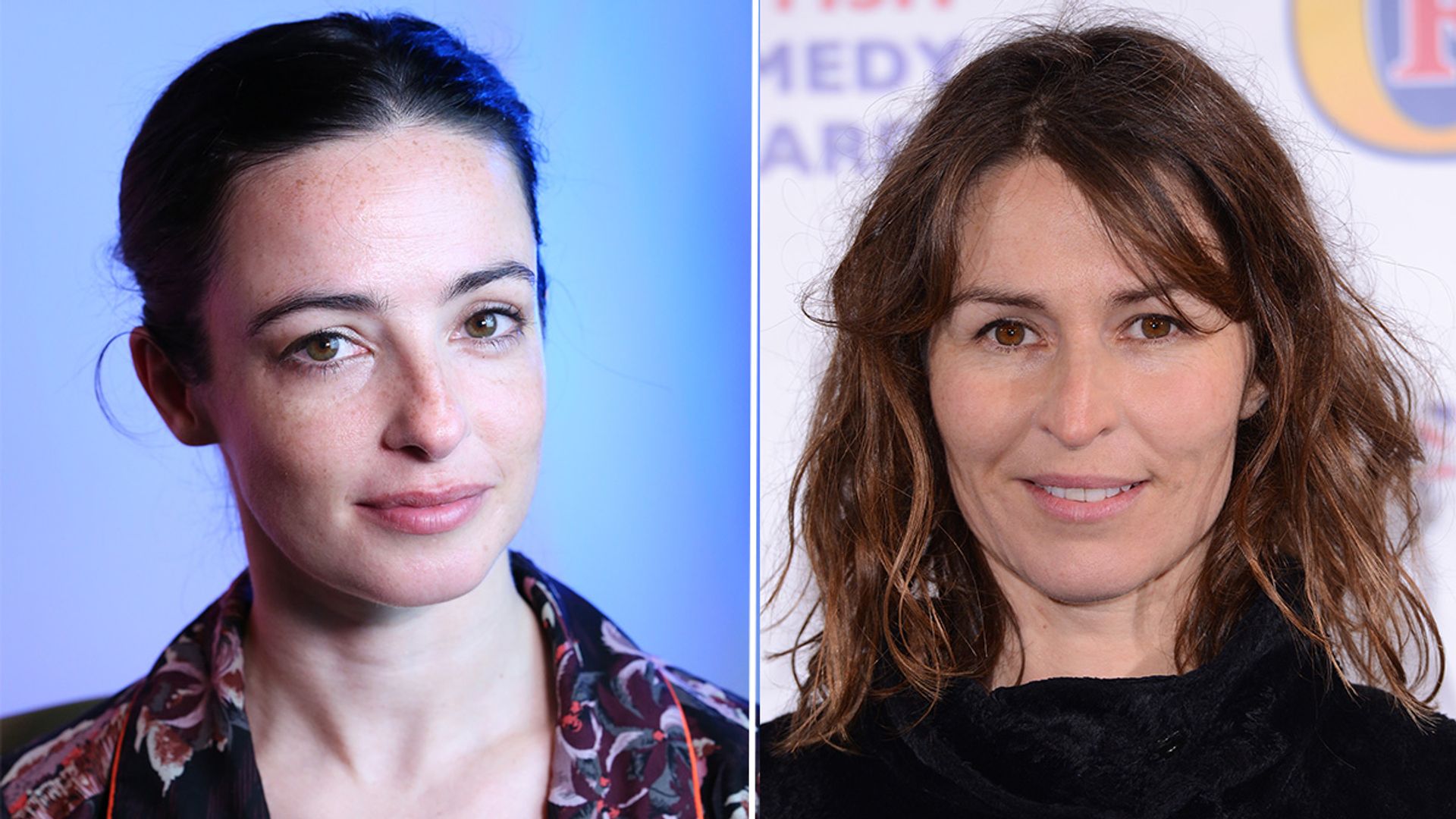 split image, close up of brunette actresses