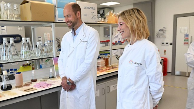 Prince William and Cate Blanchett in lab coats