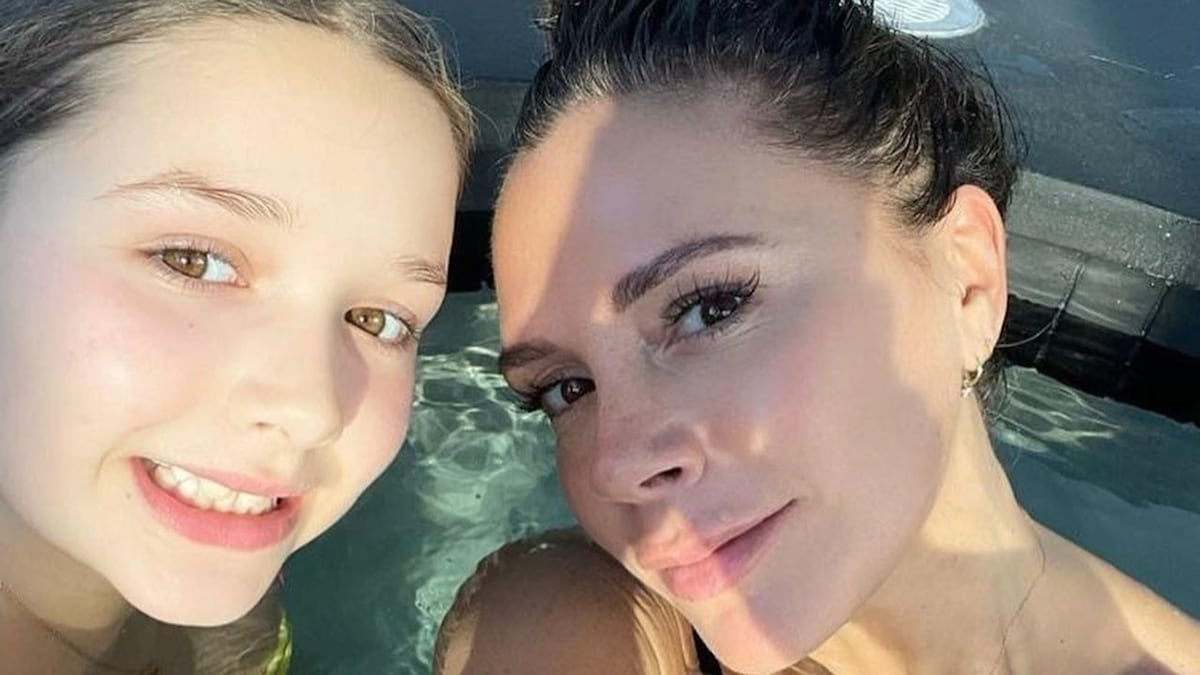Harper Beckham rocks blondest Rapunzel hair to support mum Victoria