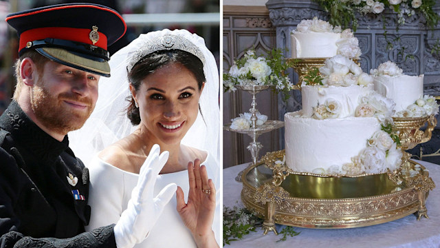 meghan and harry on wedding day split with cake