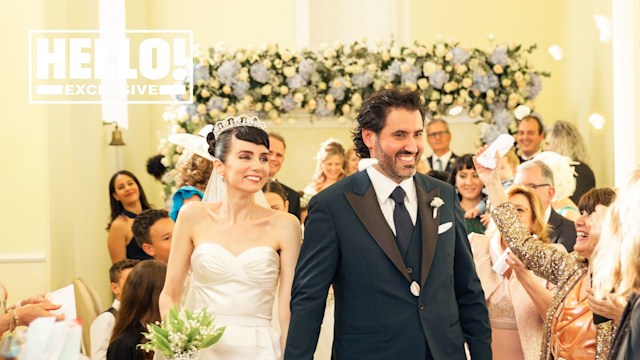 Victoria Summer and Fabrizio Vaccaro walking down the aisle