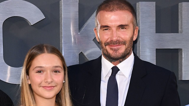 Harper and David Beckham smiling in a close up photo