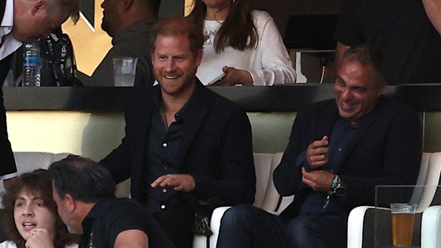 Prince Harry reacts during a match between Inter Miami CF and Los Angeles Football Club 
