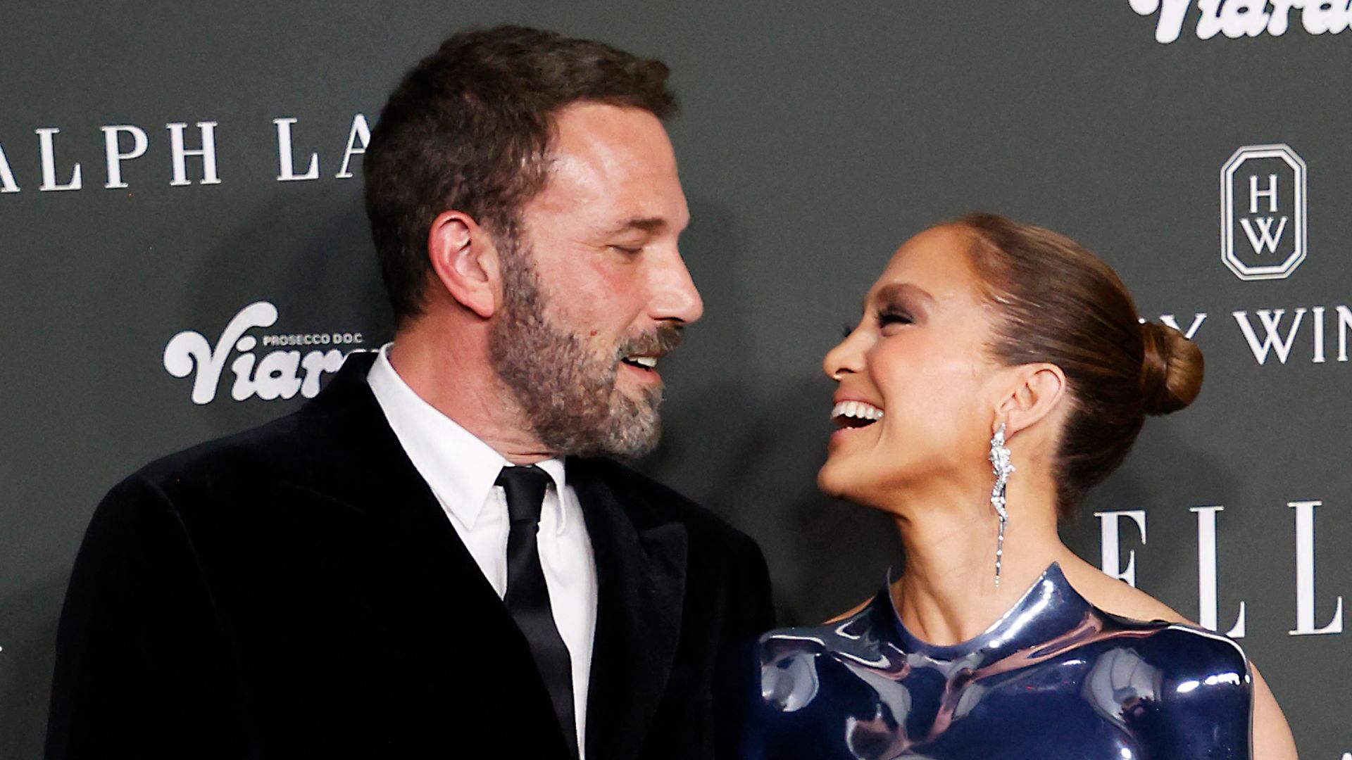 US singer and actress Jennifer Lopez and husband US actor Ben Affleck arrive for Elle's 2023 Women in Hollywood celebration, at Nya Studios in Los Angeles, California, on December 5, 2023.