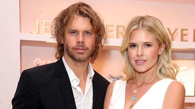 Eric Christian Olsen and Sarah Wright Olsen at a party in 2018
