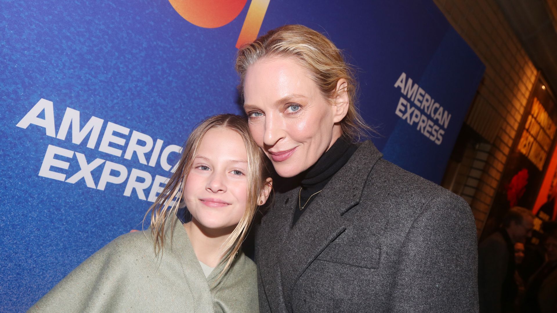 Luna Thurman-Busson and mother Uma Thurman pose at the opening night of the new musical "Some Like It Hot!" on Broadway at The Shubert Theatre on December 11, 2022