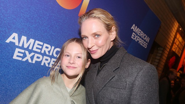 Luna Thurman-Busson and mother Uma Thurman pose at the opening night of the new musical "Some Like It Hot!" on Broadway at The Shubert Theatre on December 11, 2022