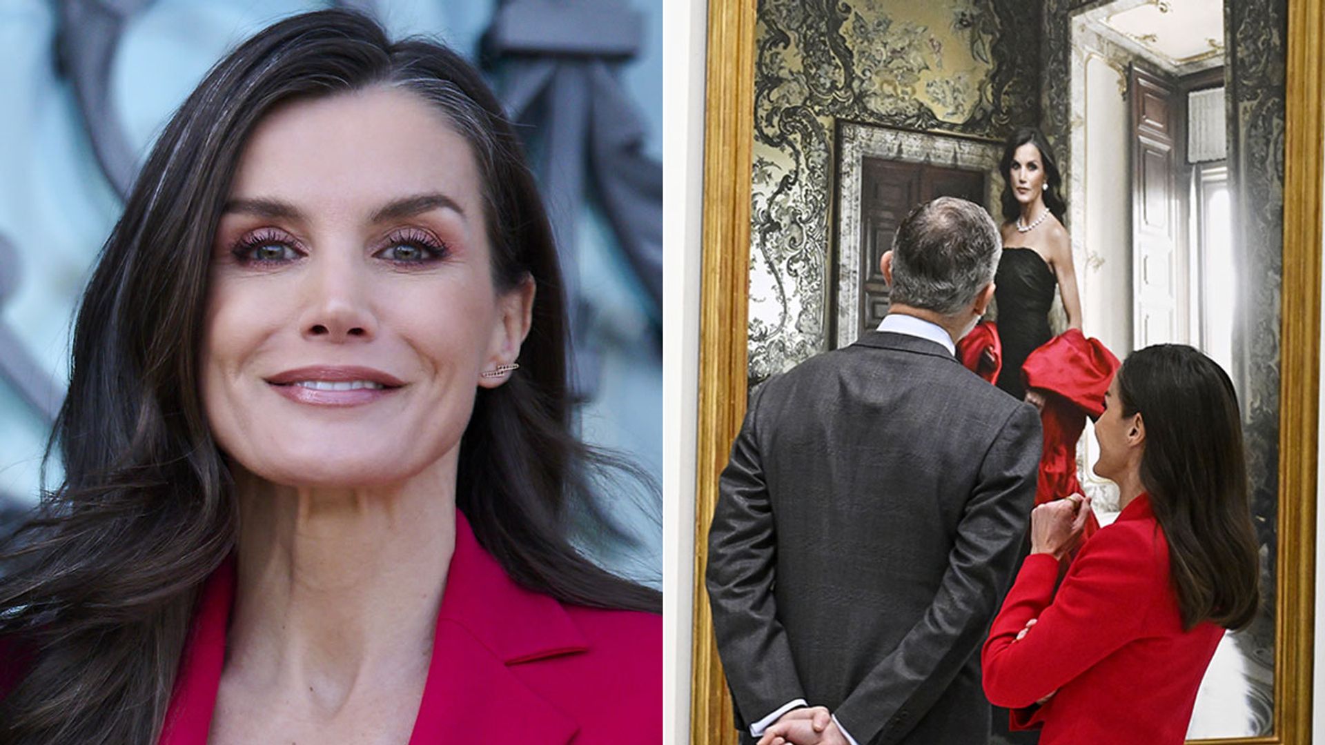 Queen Letizia dazzles in red as she joins King Felipe to admire breathtaking Annie Leibovitz portraits