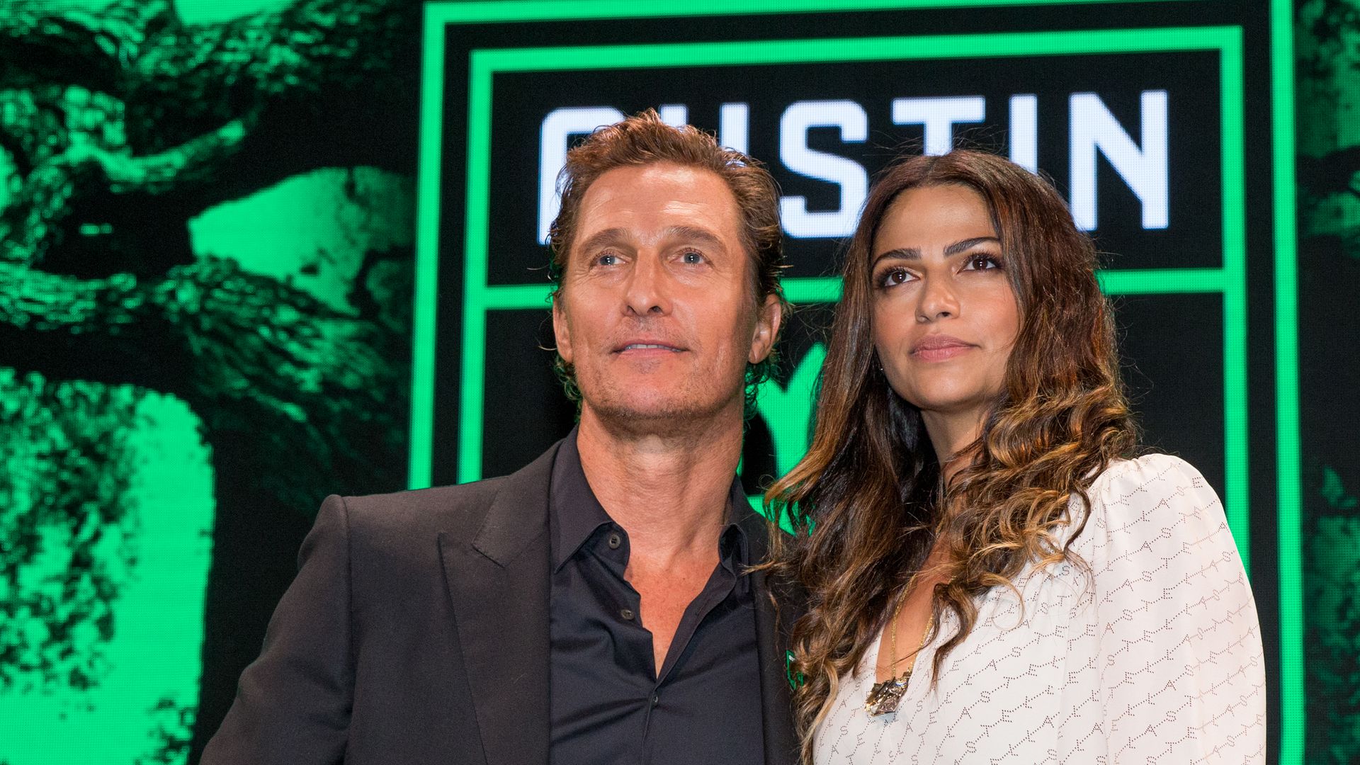 Matthew McConaughey and Camila Alves attend the Austin FC Major League Soccer club announcement of four new investors including Matthew McConaughey, the 'Minister of Culture' at 3TEN ACL Live on August 23, 2019 in Austin, Texas