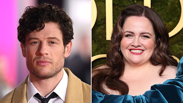 Dark haired man close up, brunette woman smiling close up
