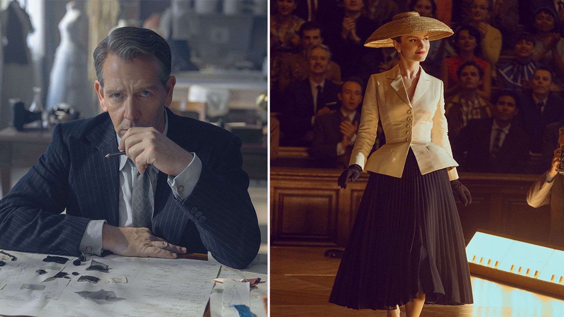 Ben Mendelsohn as Dior and Bar Suit dress in Apple TV+'s The New Look