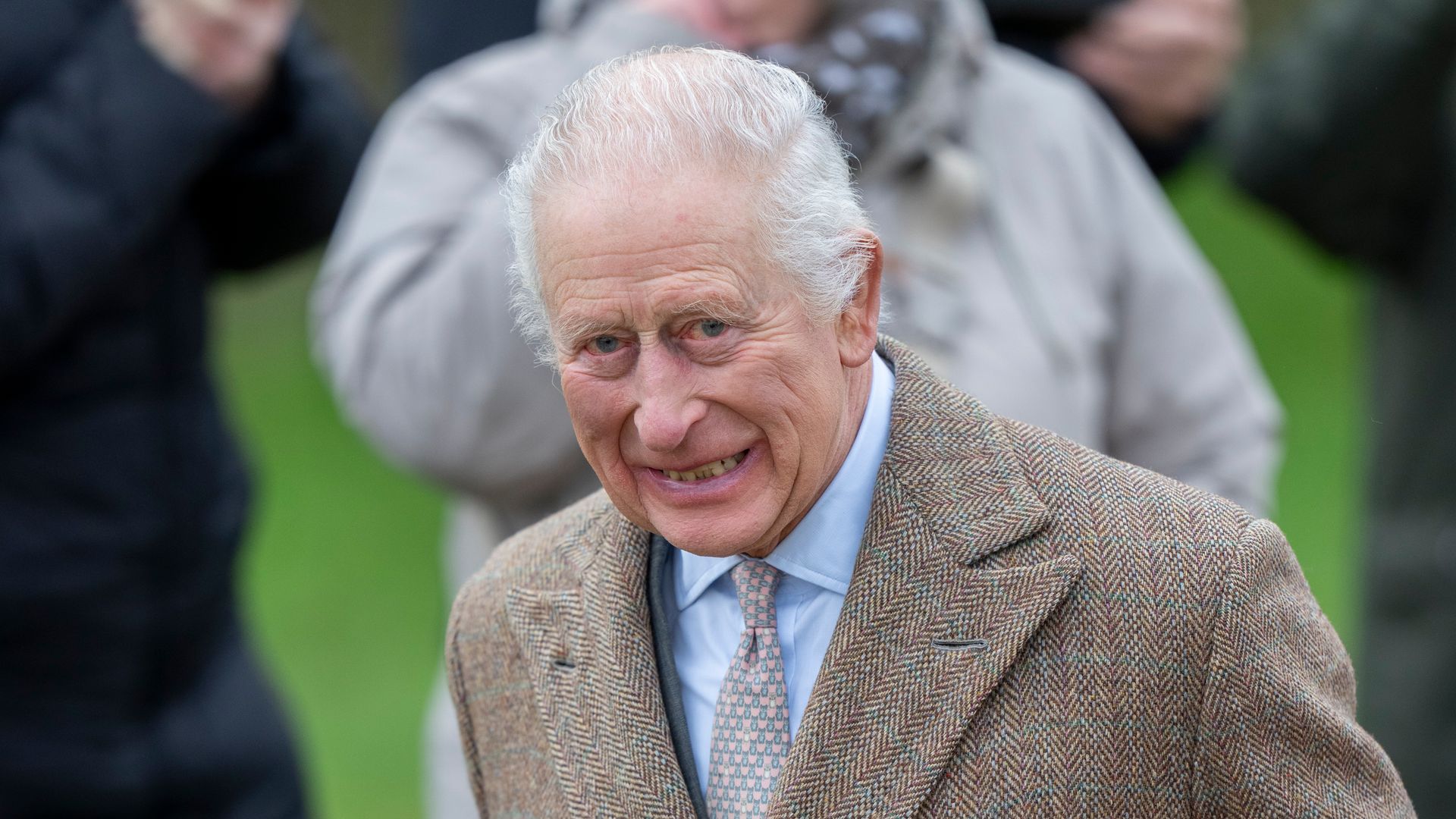 King Charles III attends the Sunday service at the Church of St Mary the Virgin, close to the Sandringham Estate