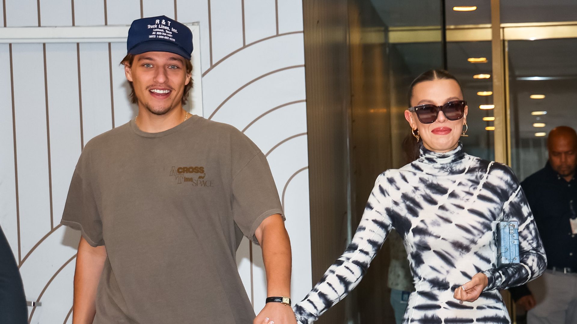 NEW YORK, NY - SEPTEMBER 14: Jake Bongiovi and Millie Bobby Brown are seen leaving 'Today' Show on September 14, 2023 in New York City.  (Photo by Jason Howard/Bauer-Griffin/GC Images)