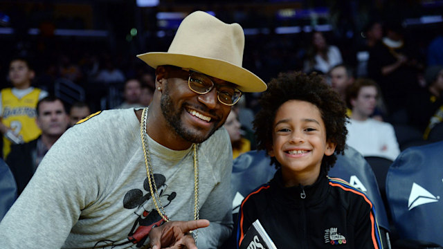 Taye Diggs and his son  Walker Diggs attend a basketball game between the Indiana Pacers and Los Angeles Lakers at Staples Center on January 19, 2018 in Los Angeles, California