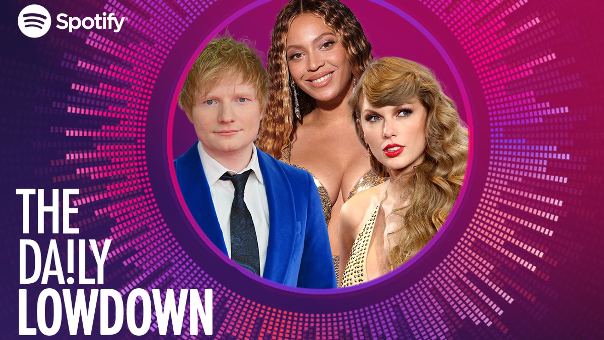 Ed Sheeran, Beyonce and Taylor Swift in Daily Lowdown logo
