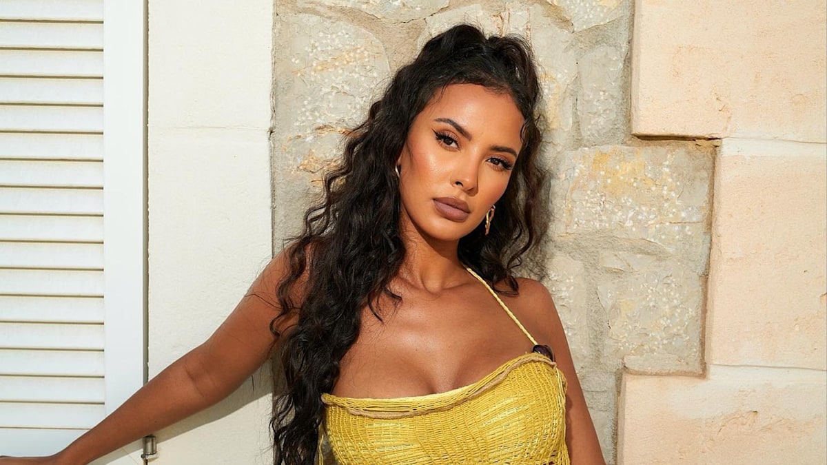 Maya Jama’s daring cut out black dress and diamanté belly chain is a major glam mood