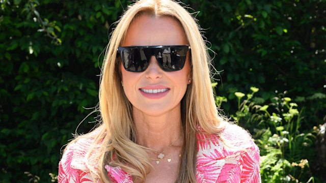 Amanda Holden in a pink dress with sunglasses