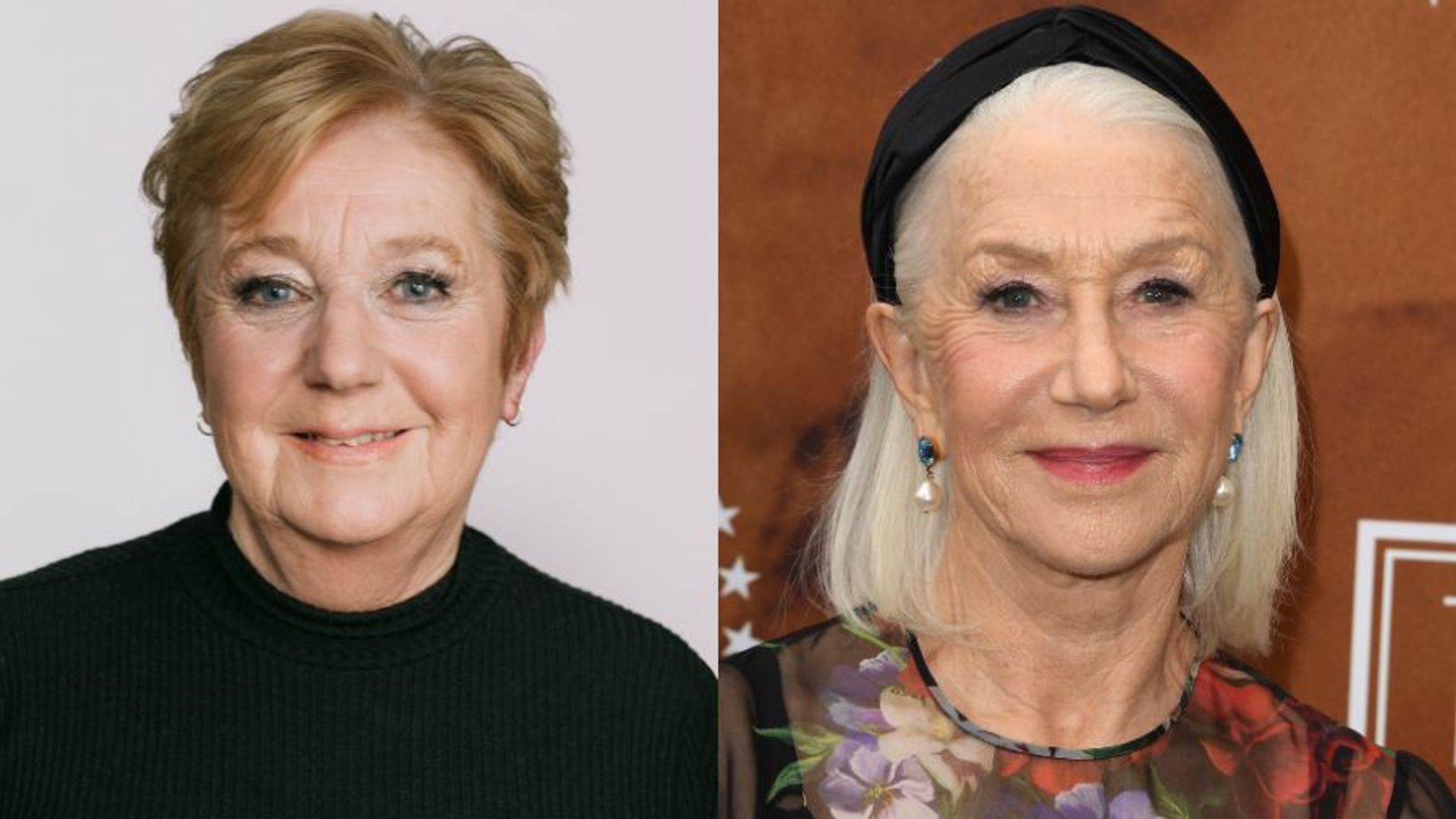 split screen of helen mirren and another older woman