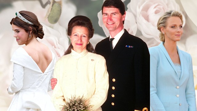 Princess Eugenie, Princess Anne and Princess Charlene on their wedding days