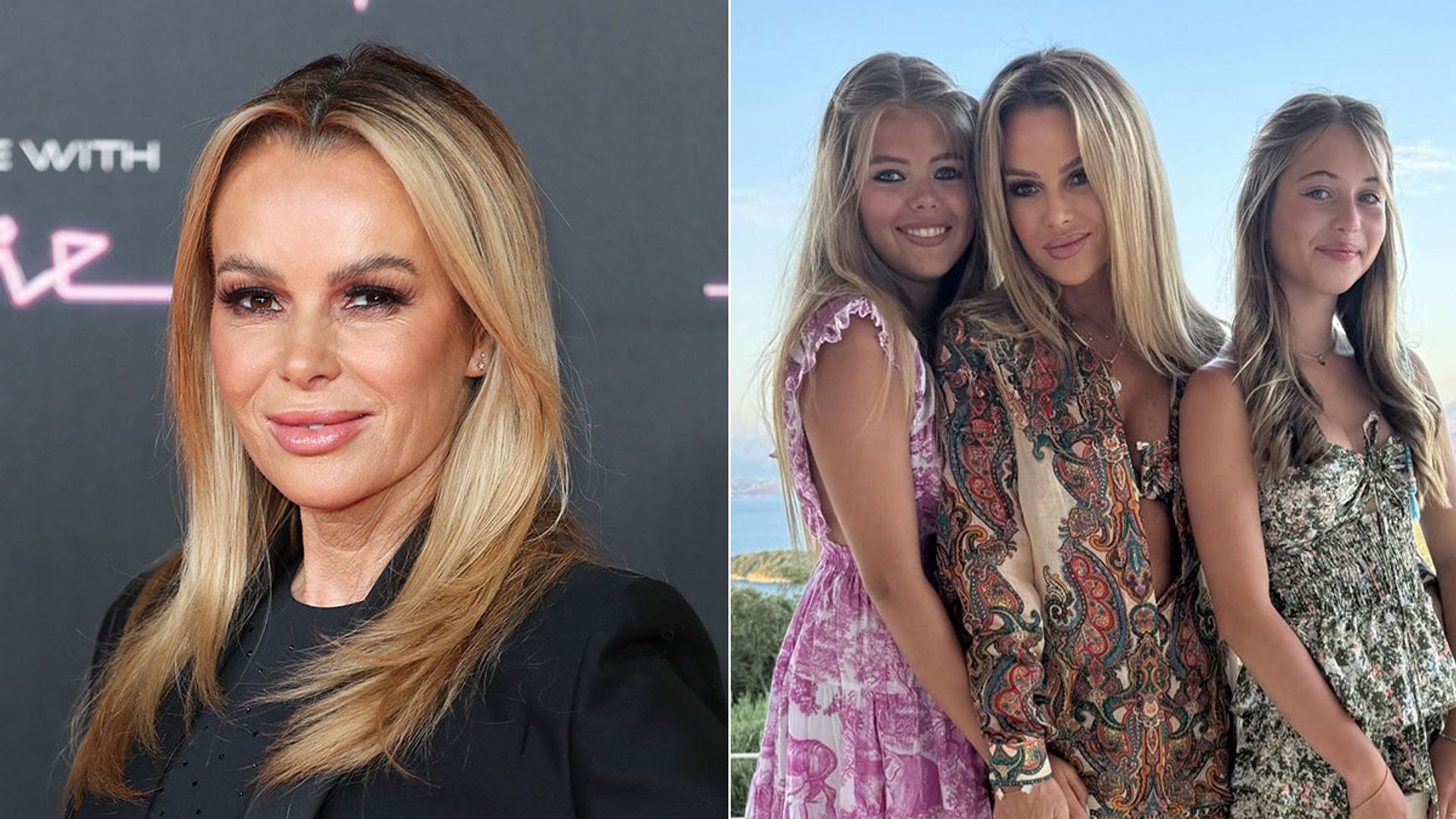 split image showing amanda holden and amanda with two daughters