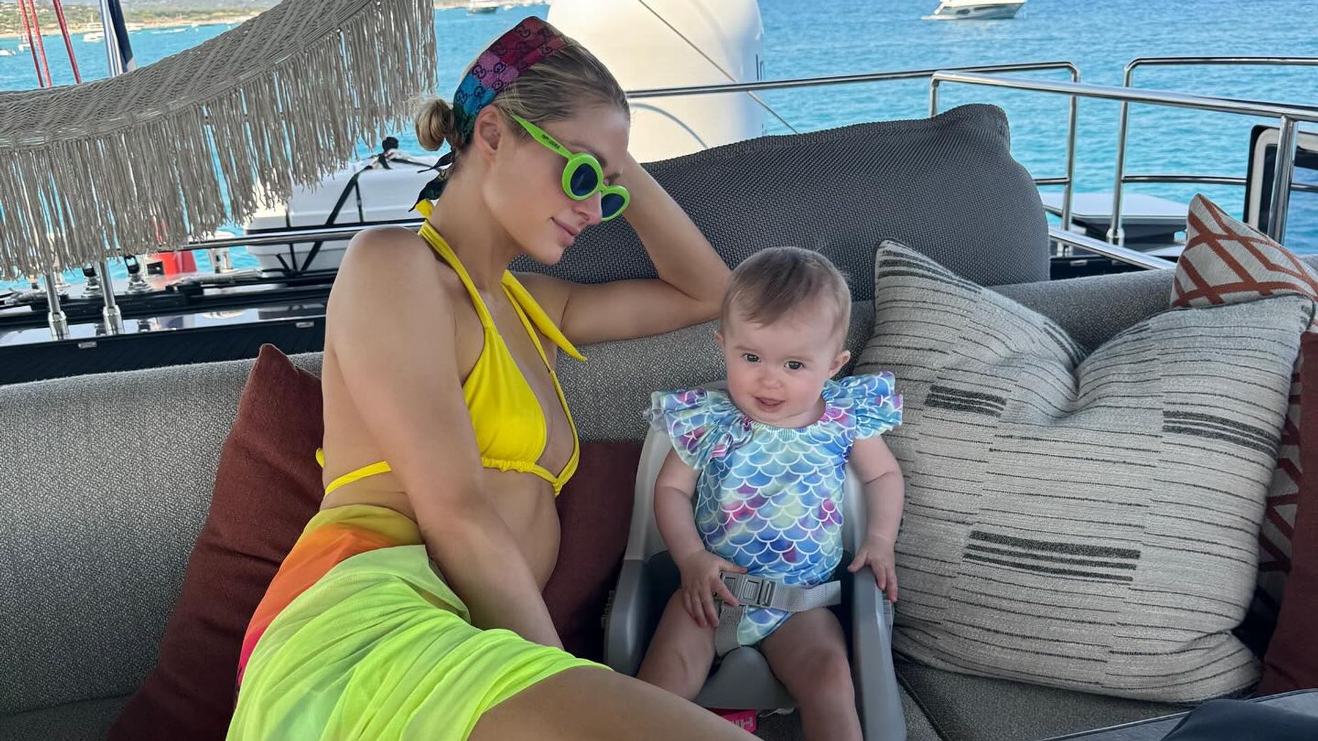 Paris Hilton shows off daughter London’s full head of hair a year on from big birth announcement