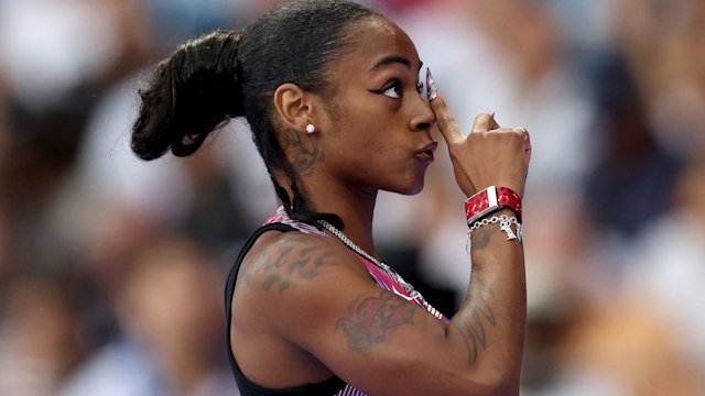 Sha'Carri Richardson of Team United States looks on during the Women's 100m Semi-Final