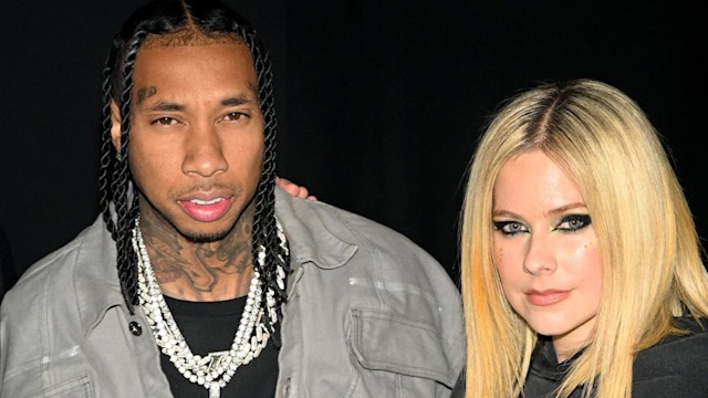 Tyga and Avril Lavigne attend the Mugler x Hunter Schafer party as part of Paris Fashion Week at Pavillon des Invalides on March 06, 2023 in Paris, France